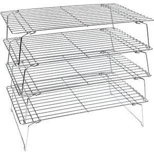 KITCHENATICS 4-Tier Stackable Cooling Racks for Baking, 100% Stainless Steel Wire Rack, Oven Safe Baking Rack, Oven Rack for Pizza, Cake, Bread, Cooling Rack for Cooking and Baking, Cookie Rack 15x10