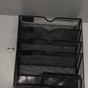 KZWKRG Magnetic File Holder, Magnetic File Organizer Wall Mount, 5 Tier Hanging Mail Organizer Folder Holder, Mesh Desk Accessories and Organizers, Paper Document Magazine Rack with 3 Pen Holder, Black