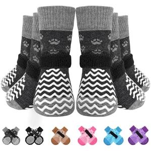 EXPAWLORER 6Pcs Anti Slip Dog Socks to Prevent Licking Paws, Dog Shoes for Winter, Double Sides Dog Boots & Paw Protectors Booties for Hardwood Floors with Grippers Small Medium Large Senior Dogs, M