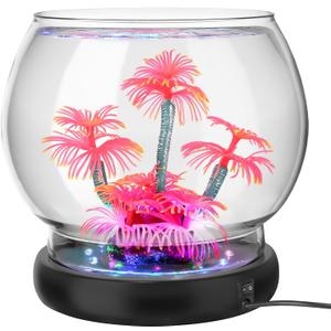 hygger 0.5 Gallon/1 Gallon Glass Fish Bowl with LED Light and Decor, Small Round Betta Fish Tank Goldfish Bowl, Round Clear Unbreakable Aquarium/Vase/Hydroponic Plant Terrarium, Nice Centerpieces