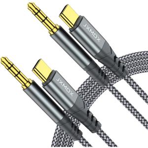 JXMOX USB C to 3.5mm Audio Aux Jack Cable (4ft 2-Pack), Type C to 3.5mm Headphone Car Stereo Cord Compatible with iPhone 16 Pro Max 15 Pro Max, Samsung Galaxy S24 S23 S22 Note 20, Pixel 4 5, iPad Pro (Grey)