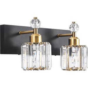 PRESDE 2-Crystal Bathroom Vanity Light Modern Black and Gold Bathroom Lights Fixtures Over Mirror Modern Bath Wall Lighting