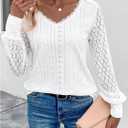 SweatyRocks Women's Lace Eyelet V Neck Tops Casual Long Sleeve Shirts Going Out T Shirts (XL)