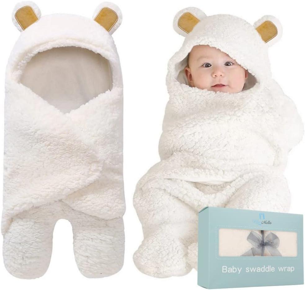 BlueMello Baby Swaddle Blanket | Ultra-Soft Plush Essential for Infants 0-6 Months | Receiving Swaddling Wrap White | Ideal Newborn Registry and Toddler Boy Accessories | Perfect Baby Girl Shower Gift