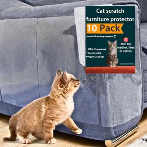 Anti Cat Scratch Furniture Protector, 10-Pack Couch Protector from Cat Claws - Heavy-Duty, Easy-to-Apply Scratching Deterrent and Shield for Sofa Corners, Walls, Doors- with 50 Twist Pins (10-Pack + 50 Pins)