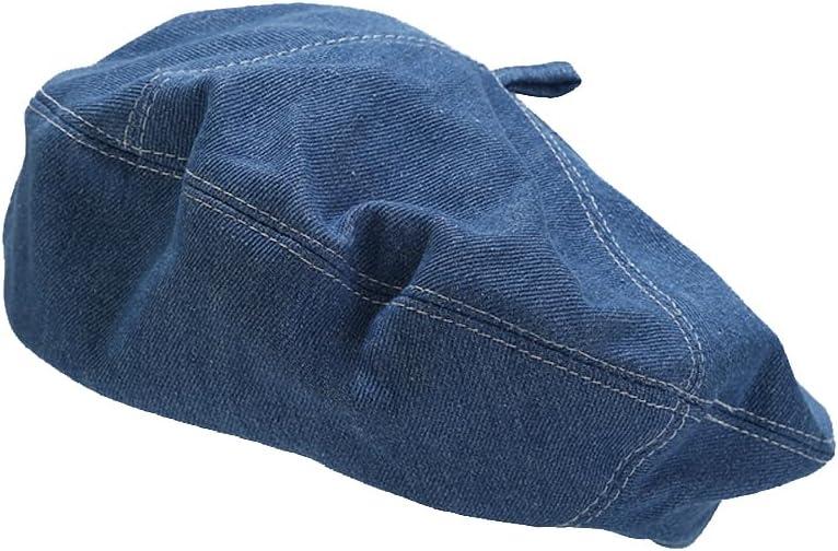 Denim Beret Hat for Women French Style Artist Hat Casual Beanie Cap (One Size, Blue)