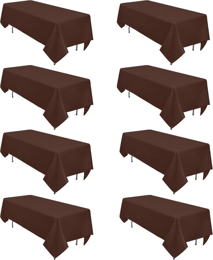 8 Pack Brown Table Cloth 60 x 102 Inch Rectangular Tablecloths for 6 Foot Rectangle Tables, Wrinkle Resistant Brown Tablecloth Washable Polyester Fabric for Buffet Wedding Party Banquet