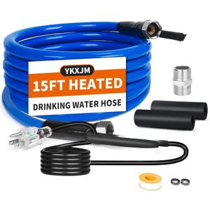15FT-100FT Heated Water Hose for RV,Heated Drinking Water Hose with Thermostat,Lead and BPA Free,1/2" Inner Diameter,Temperatures Down to -40F Self-Regulating White Appearance (15FT)