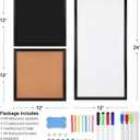 Dry Erase Whiteboard, Cork Bulletin Board, Chalkboard with Natural Wood Black Frame, 3 Pieces, 12" x 12" and 24" x 12", Combination Board 3 in 1 Free Style Mounted