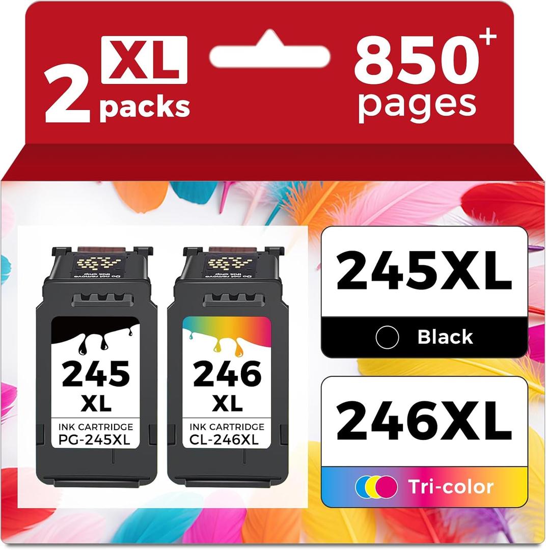 245XL 246XL Ink Cartridge Replacement for Canon 245 246 PG245 CL246 XL MX490 TR4520 MG2522 TR4500 TR4522 TS3322 TS3122 TS3300 MX492 TS3320 TS3100 MG2500 MG2520 MG2525 (PG245xl Black,CL246xl Tri-color)