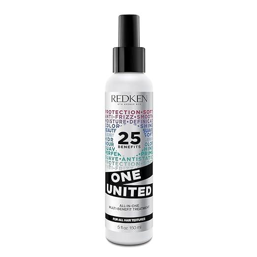 Redken One United AllInOne Leave In Conditioner  MultiBenefit Leave In Treatment For All Hair Types, Heat Protectant and Detangler Spray, ParabenFree, 5 Fl Oz