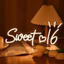 Sweet 16 Neon Sign, Cute Dimmable Light Up USB Powered LED 16th Birthday Party Neon Sign Light Hanging for Wall Decor Bedroom Sister Daughter Girl's Sixteen Party Decorations Gift (Warm White)