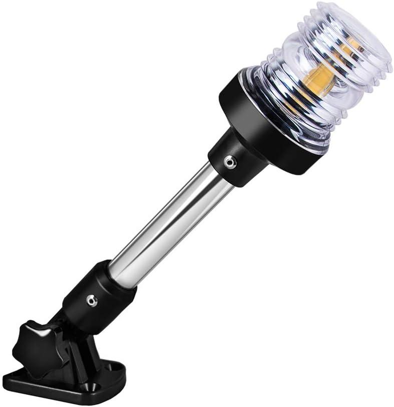 White LED Fold Down Boat Stern Light Boat Anchor Light for Pontoon and Fishing Boat (12")