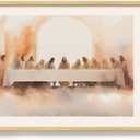 Framed Vintage Christian Wall Art, Neutral Last Supper Canvas Print of Jesus and Disciples, Beige Biblical Artwork for Dining Room, Living Room, Prayer Room, 12x16 Inch