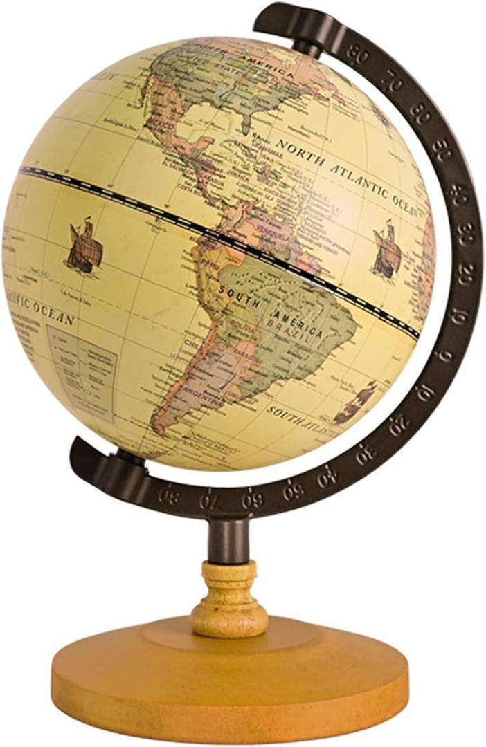 Vintage Mini World Globe for Adults Kids,Dia 5.5" with Wooden Stand Metal Frame,Antique Color Decorative Desktop Globe for Home Office Decor,Educational Geographic Globe for Kids Learning