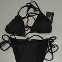 Women's Two Piece Bikini Swimsuit Sexy Ribbed Triangle Top Bathing Suits String Cheeky Bikini Sets (Black)