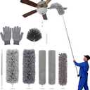 Duster with Extension Pole for Cleaning Ceiling Fans, High Ceilings, in Addition, Dusters for Cleaning Can Also Be Used for Low Places Cleaning, Such As Cabinets, Sofas, and Other Small Spaces. Gray