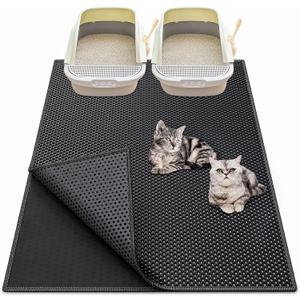 Waretary Cat Litter Box Mat: 36"x 30" Waterproof Kitty Cat Litter Trapping Mat, Easy-clean Double-layer Scatter Control Pad Rug (Black)