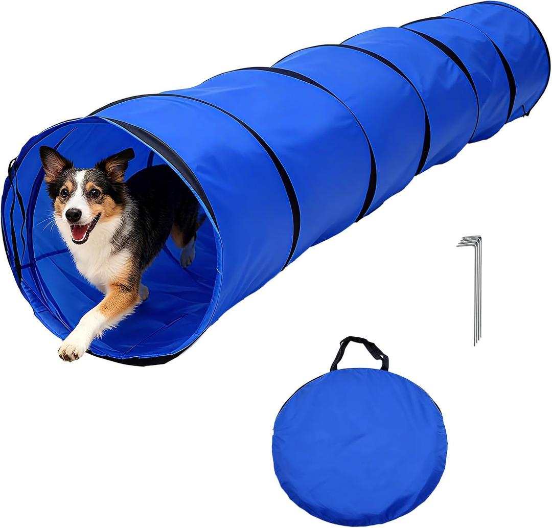 Dog Agility Tunnel with Carry Bag and Ground Spikes, Foldable 10-Foot Tunnel for Dog Training, Dog Agility Equipment for Outdoor, Backyard, Indoor Use, KINETOVOLTA, Large
