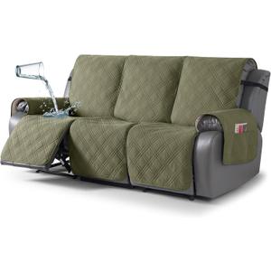 TAOCOCO 100% Waterproof Recliner Sofa Cover, Non Slip Split Couch Covers for Reclining Couches with Straps, Washable Reclining Sofa Cover Furniture Protector for Kids Pets(3 Seater, Green)