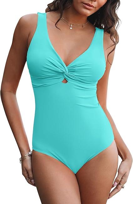 GRAPENT One Piece Swimsuit Women Padded Twist Knot Cut Out Adjustable Straps Bathing Suits Beach Modest Swimming Suits L