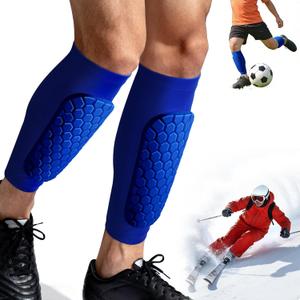 XZQTIVE Soccer Shin Guards Shin Defender for Kids Youth Adult, Ski Shin Guards Calf Compression Sleeve with Honeycomb Shin Pads (royal blue)