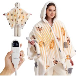Bedsure Heated Blanket Wearable Shawl - Electric Wrap Poncho Blanket Hoodie for Adult, Winter Gifts for Mom Women Girlfriend, Warm Sherpa Heating Throw, Auto Shut Off, 55x64 inches, Throw, 06 - Printed Cat