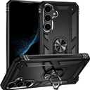 Military Grade Drop Impact for Samsung Galaxy S24 Plus Case Galaxy S24+ Plus 5G Case 360 Metal Rotating Ring Kickstand Holder Armor Heavy Duty Shockproof Case for Galaxy S24+ Plus Phone Case (Black)