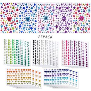 2800PCS 25 Sheets Self-Adhesive Jewel Stickers Rhinestones Jewels Rhinestone Stickers DIY Gem Rhinestone Multi Color Gemstone Embellishments Assorted for Makeup, Festival, Crafts & Embellishments