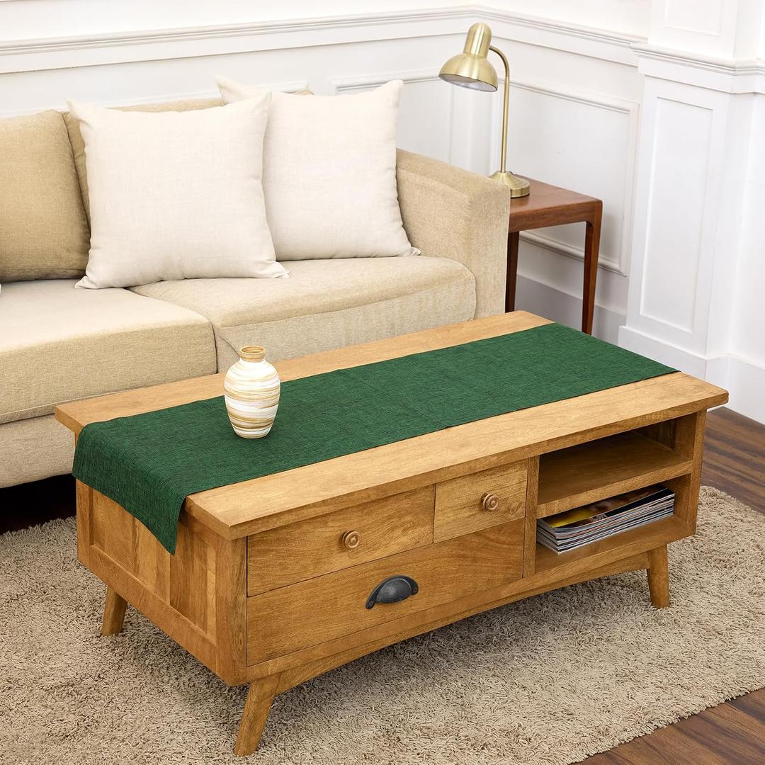 Solino Home Linen Table Runner 48 Inches - 100% Pure Linen Forest Green Table Runner 14 x 48 Inch Ideal for Dresser and Coffee Tables - Athena