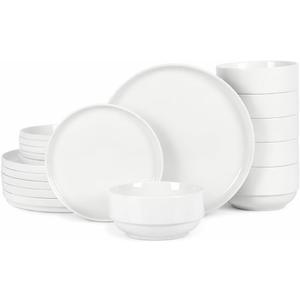 Gibson Home Rothernberg 18-Piece Stackable Porcelain Dinnerware Set, Service for 6  White Plates and Bowls, Microwave & Dishwasher Safe