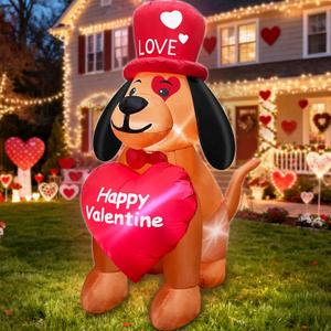 TURNMEON 4 Ft Valentine's Day Inflatables Outdoor Decoration Blow Up Dog Holds Happy Valentine Heart LED Lighted Valentines Decorations Yard Lawn Garden Indoor Home Party Wedding Valentines Decor Gift