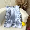 Women's Striped Sleeveless Blouses Button Down Crew Neck Split Summer Vacation Tank Tops (Blue, S)