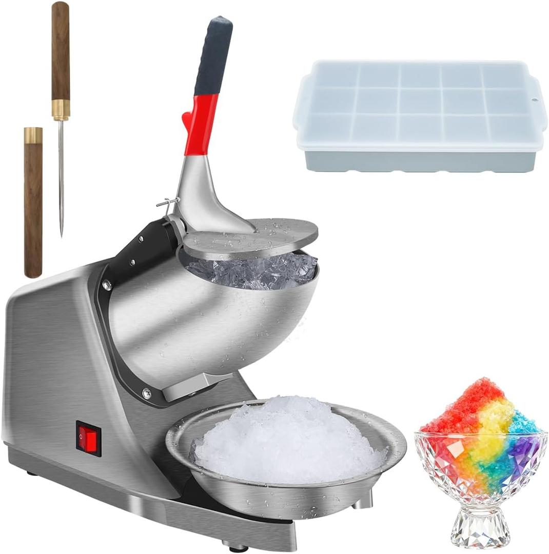 Reespring Snow Cone Machine Shaved Ice Machine Ice Crusher with Stainless Steel Blade Kitchen Electric for Shaved Ice and Snow Cone (300W 2000r/min) Also Comes with a Free Ice Pick and Ice Cube Tray
