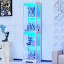 BROTTAR Glass Display Cabinet, 4-Tier Curio Cabinets with 3 Color Lights for Collectibles, Storage Cabinet with Door, Glass Display Case & Bookcase with Human Body Sensor, White, 15.7 Inches X 63 Inches X 13.7 Inches
