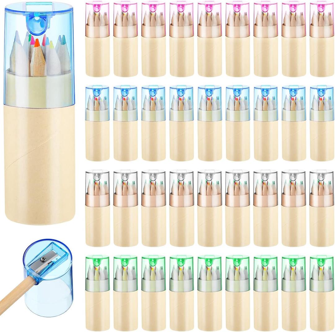 Kosiz 48 Packs Mini Drawing Colored Pencils Bulk with Sharpener Portable Color Pencils in Tube Gift for Artists Writing Sketching Painting Classroom School Supplies(12 Color)