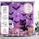 ZTHMOE Halloween Ghost Shower Curtain for Bathroom Purple Cute Cartoon Cat Spooky Horror Pumpkins Home Decorations Sets with 12 Hooks Waterproof Polyester 72" x 72"