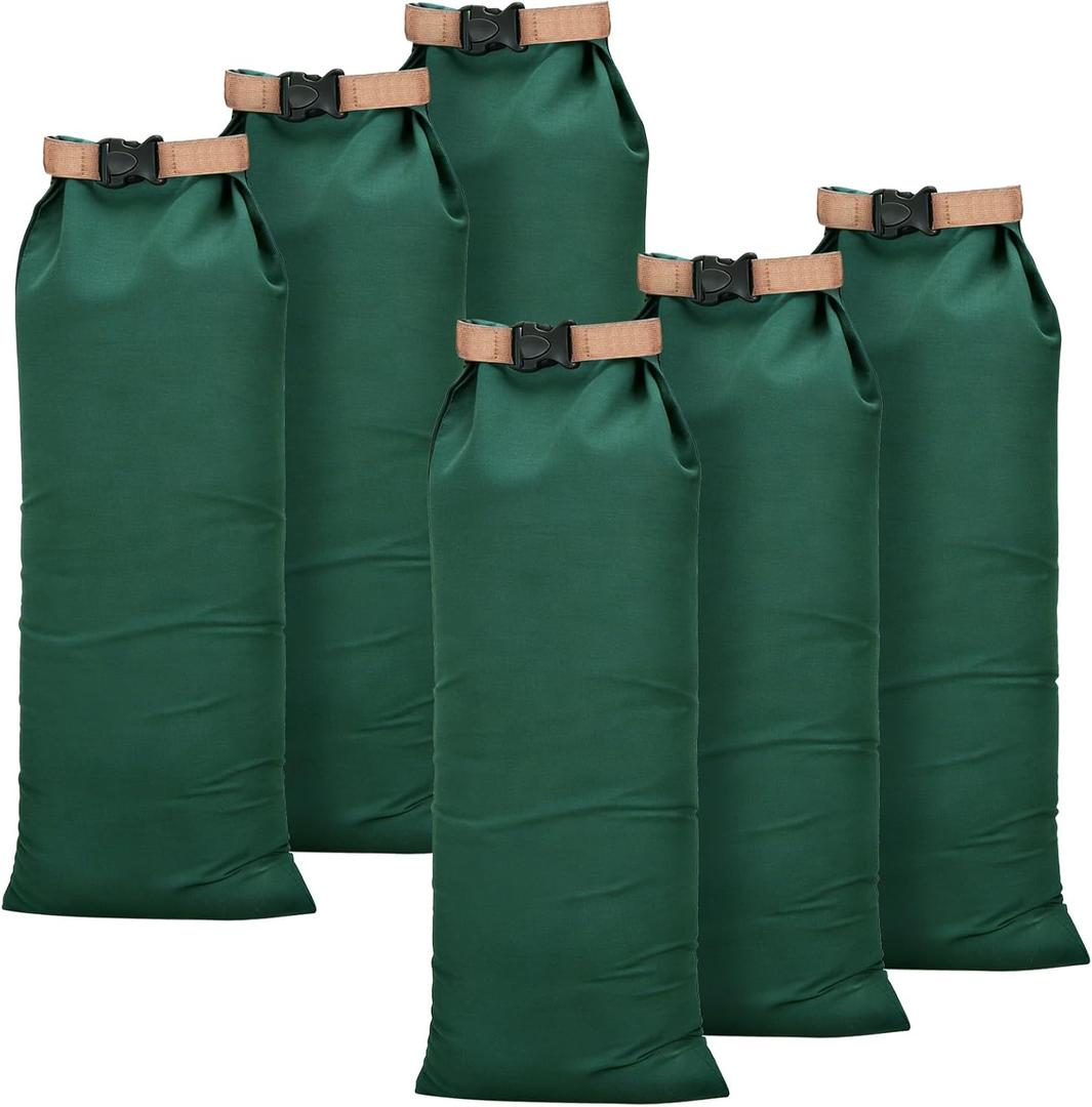 6 PCS Flood Prevention Sandbags, 28x11 Inch Reusable Canvas Flood Sandbags with Insert Buckle, Solid Flood Barrier for Flooding, Building Barriers