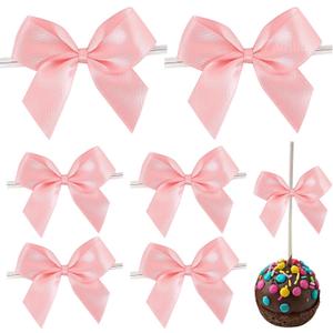 AIMUDI Baby Pink Satin Bows 2" Satin Bow for Gift Wrapping Small Bows with Twist Ties Premade Ribbon Bow for Crafts Cake Pop Treat Bags Wedding Bridal Shower Birthday Party Easter Decoration, 50 PCs