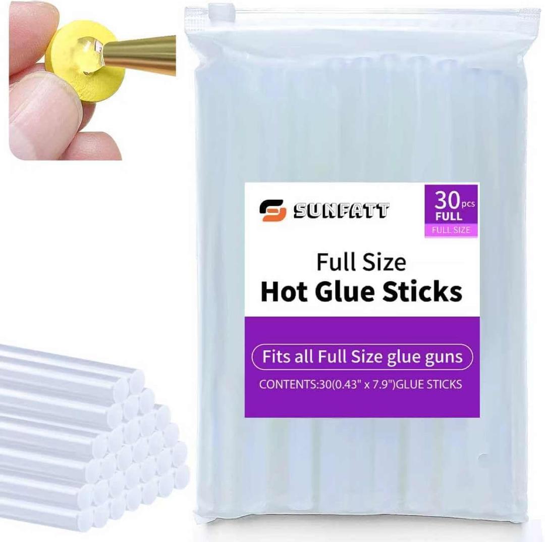 SUNFATT Full Size Hot Glue Sticks,(30 Pcs) 8" x 0.43" Crystal Clear Glue Sticks Perfect for Hot Glue Gun,Easily Create and Bond Crafts on Wood,Plastic,Glass,Flowers,Fabrics,Foam,Jewellery.