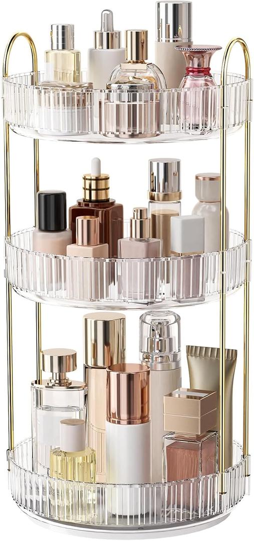 Oifecsie 360 Rotating Makeup Organizer, Large Capacity SkinCare Organizer, 3 Tier Cosmetic Skin Care Perfume Dresser Organizer, Fits Cosmetics, Perfume, Skin Care, Lipstick (Transparent White)