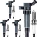 Ignition Coil Pack and Iridium Spark Plugs Set of 4 Compatible with Hyundai Sonata 2011-2014/Santa Fe Sport/Tucson & Kia Sorento 2012-2015/Optima/Sportage & More 2.4L L4, Replace OE# UF611, XP6203