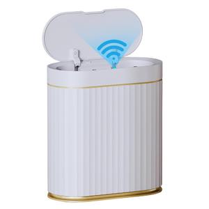 WLIVE Automatic Bathroom Trash Can with Lid, 9L/2.4Gallon, Motion Sensor Trash Can, 3 Modes, IPX5 Waterproof Small Waste Bin for Bathroom, Office, Dormitory, White + Gold