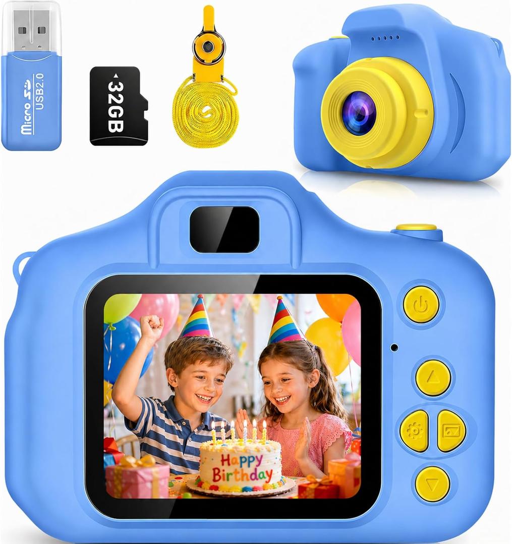 Kids Camera for Boys Girls Age 3-9, Toddler Digital Camera with 32GB SD Card, 1080P Video, Games & Filters, Shockproof First Camera Toy, Birthday for 3 4 5 6 7 8 9 Year Old