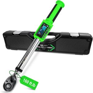 UPGRADE 1/2 Inch Drive Digital Torque Wrench 8-160FT-LB/10-220N.M, Torque Range Accurate to 2%, Electric Torque Wrench with Buzzer and LED Flash Notification for Bike/Motorcycle/Auto Repair