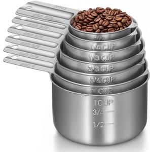 Measuring Cups 7 Pieces Stainless Steel Measuring Cups for Baking Cooking Metal Measurings Cup for Dry or Liquid Ingredients Measurement, Stackable, Dishwasher Safe