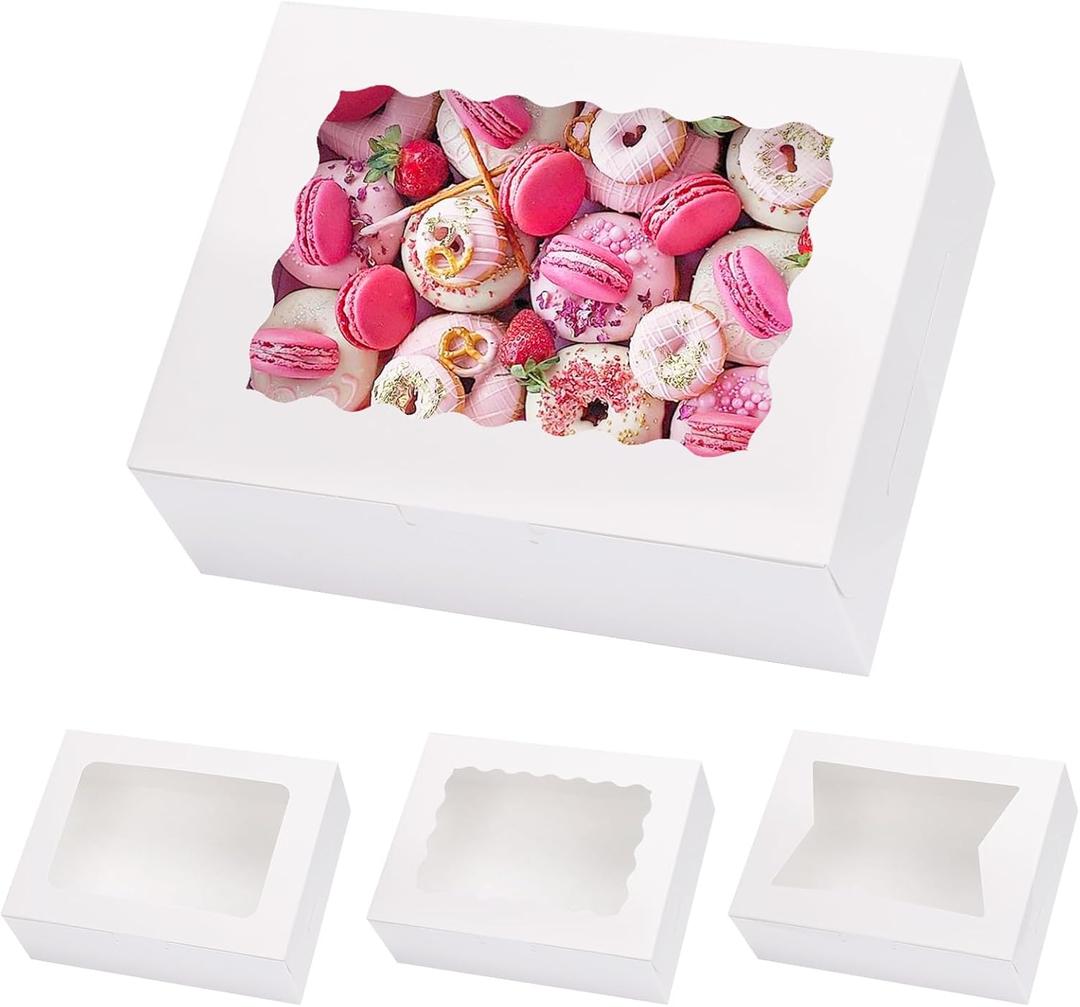 Moretoes 48pcs Mother's Day Cookie Boxes with Window, 8x6x2.5 Inch 3 Style Pastry Boxes for Treat, Chocolate Covered Strawberries, Candy, Muffins, Donuts