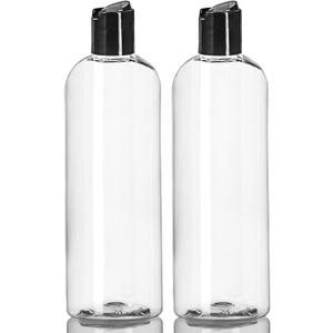 ljdeals 16 oz Clear Plastic Empty Bottles with Black Disc Top Caps, Squeezable Refillable Containers for Shampoo, Lotions, Cream and More Pack of 2, BPA Free, Made in USA