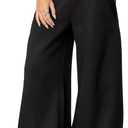 HeSaYep Womens Fleece Lined Sweatpants Wide Leg Baggy Thermal Lounge Pants Raw Hem Elastic Waist Oversized Sweat Pants, Black XS