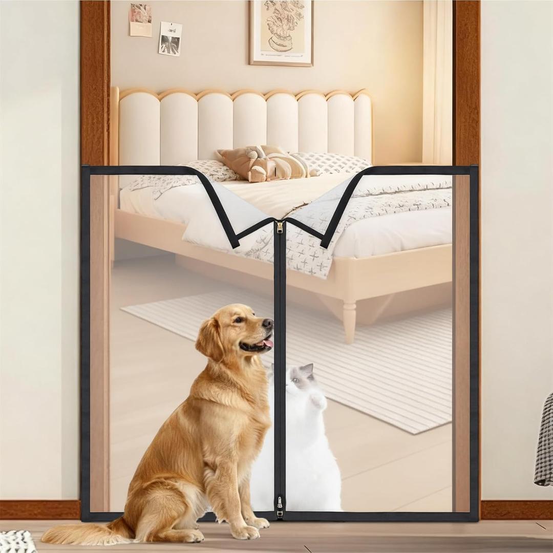 32" H x 38" W Dog Screen Mesh Gate Portable Puppy Safety Fence No Drilling Dog Gates Indoor Outdoor Pet Safety Guard Essentials for Stairs Doorways Deck Porch Hallways Patio